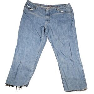 Eddie Bauer Jeans Mens 44x36 Blue Classic Fit Premium Denim Distressed Raw Hem
